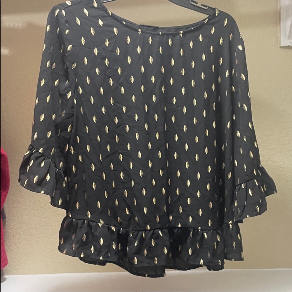 W5 Black Blouse with Gold Accents